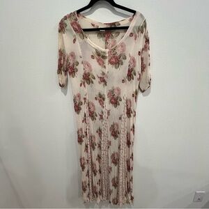 VTG 90s Womens Pleaded Floral Ivory Lace Prairie Boho Maxi Dress SZ Medium